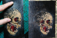 Handmade Long  leather wallet men skull tooled carved long wallet for him