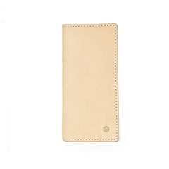 Handmade Studded Mens Light Beige Leather Long Wallets Cool Bifold Long Wallet for Men
