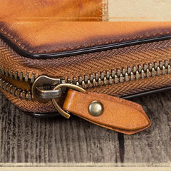 Tooled Womens Leather Clutch Wallet Zipper Wristlet Wallet Feather Bifold Long Purse for Ladies