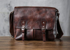 Handmade Vintage Leather Mens Cool Shoulder Bag Messenger Bags Cycling Bag for men