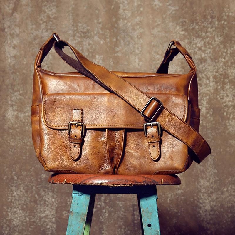 Vintage Leather Mens Cool Shoulder Bag Messenger Bag Bike Bag for men