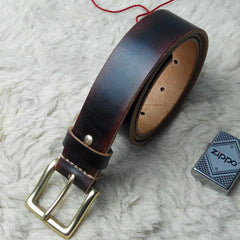 Handmade Vintage Red Brown Leather Mens Belt Leather Belt for Men