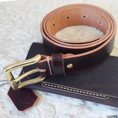 Handmade Vintage Red Brown Leather Mens Belt Leather Belt for Men