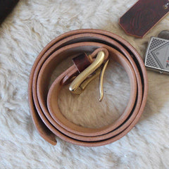 Handmade Vintage Red Brown Leather Mens Belt Leather Belt for Men