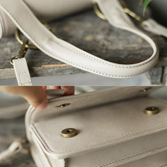 White Leather Crossbody Bag Top Handle Satchel - Annie Jewel