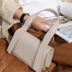 White Leather Crossbody Bag Top Handle Satchel - Annie Jewel