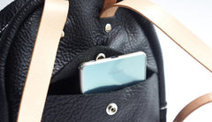 Handmade Women Mini Leather Black Backpack Cute Small Backpack for Women