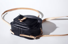 Handmade Women Mini Leather Black Backpack Cute Small Backpack for Women