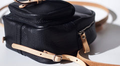 Handmade Women Mini Leather Black Backpack Cute Small Backpack for Women