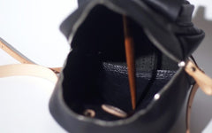 Handmade Women Mini Leather Black Backpack Cute Small Backpack for Women