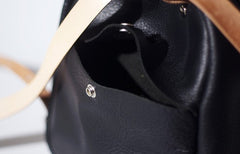 Handmade Women Mini Leather Black Backpack Cute Small Backpack for Women