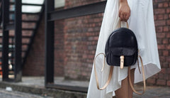 Handmade Women Mini Leather Black Backpack Cute Small Backpack for Women