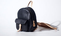 Handmade Women Mini Leather Black Backpack Cute Small Backpack for Women