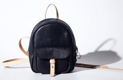 Handmade Women Mini Leather Black Backpack Cute Small Backpack for Women