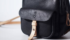 Handmade Women Mini Leather Black Backpack Cute Small Backpack for Women