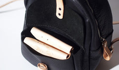 Handmade Women Mini Leather Black Backpack Cute Small Backpack for Women