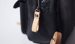 Handmade Women Mini Leather Black Backpack Cute Small Backpack for Women