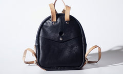 Handmade Women Mini Leather Black Backpack Cute Small Backpack for Women