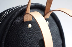 Handmade Women Mini Leather Black Backpack Cute Small Backpack for Women