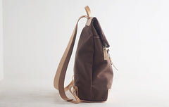 Handmade Womens Canvas Leather Backpack Hiking Backpack Travel Backpack for Women