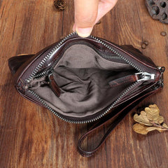 Handmade Wrinkled Leather Mens Brown Cool Long Wristlet Wallet Black Clutch Wallet for Men