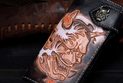Handmade leather biker trucker prajna black wallet leather chain men Brown Tooled wallet