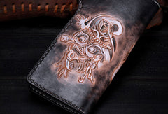 Handmade leather biker trucker prajna black wallet leather chain men Brown Tooled wallet