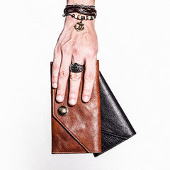 Handmade biker chain wallet leather chain wallet men Brown long wallet