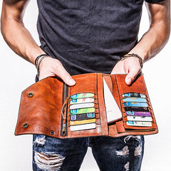 Handmade biker chain wallet leather chain wallet men Brown long wallet