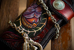 Handmade leather biker trucker wallet leather chain men Snake Brown Carved Tooled wallet