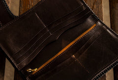 Handmade leather biker trucker wallet leather chain men devil Black Carved Tooled wallet - EverHandmade