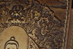 Handmade leather wallet Sakyamuni carved leather custom long wallet for men - EverHandmade