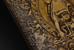 Handmade leather wallet Sakyamuni carved leather custom long wallet for men - EverHandmade