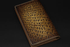 Handmade leather wallet Sakyamuni carved leather custom long wallet for men - EverHandmade