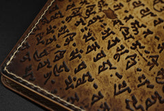 Handmade leather wallet Sakyamuni carved leather custom long wallet for men - EverHandmade