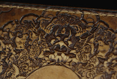 Handmade leather wallet Sakyamuni carved leather custom long wallet for men - EverHandmade
