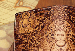 Handmade leather wallet Four-hands-Guanyin carved leather custom long wallet for men