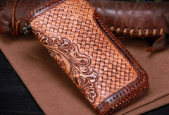 Handmade leather American horses biker trucker eagle wallet leather chain men Black Tooled wallet