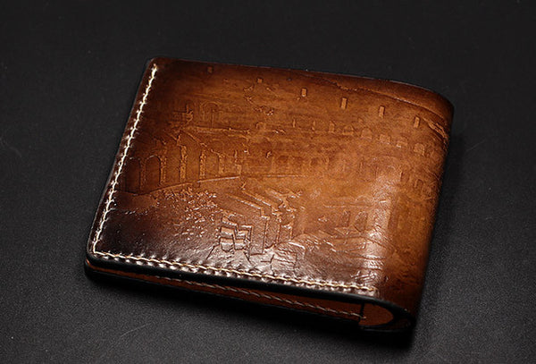 Handmade AC Assassin's Creed carved leather custom billfold wallet for men gamer XY05602025