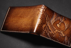 Handmade AC Assassin's Creed carved leather custom billfold wallet for men gamers