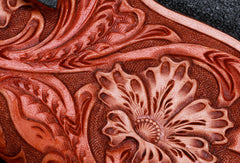 Handmade leather Long black floral biker trucker flowers wallet leather chain men Black Tooled wallet