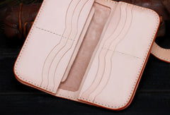Handmade leather Long black floral biker trucker flowers wallet leather chain men Black Tooled wallet