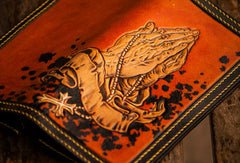 Handmade leather long tooled wallet Brown Buddha prayer men clutch wallet