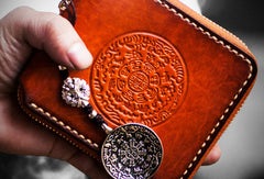 Handmade mens leather biker chain wallet zipper billfold leather chain wallets for men