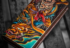 Handmade leather black monkey king biker wallet clutch zip long wallet brown leather men Tooled - EverHandmade