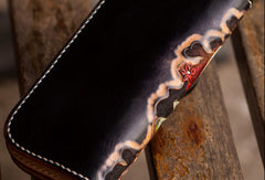Handmade leather long tooled wallet black Thor men Carved Tooled wallet