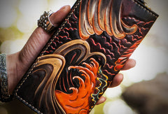 Handmade leather Acalanatha biker wallet clutch zip long wallet black leather men phone