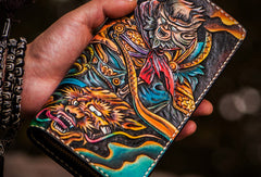 Handmade leather black monkey king biker wallet clutch zip long wallet brown leather men Tooled - EverHandmade