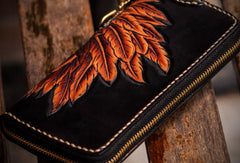 Handmade leather Indian Skull Chief biker wallet clutch zip long wallet brown leather men phone - EverHandmade