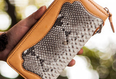 Handmade leather python skin biker wallet clutch zip long wallet leather men phone